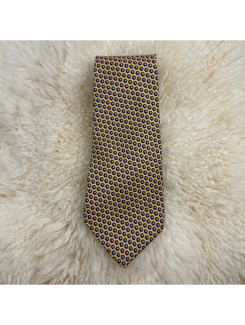 Polo University Ralph Lauren Silk Tie Gold Blue Geometric Made USA Vintage
